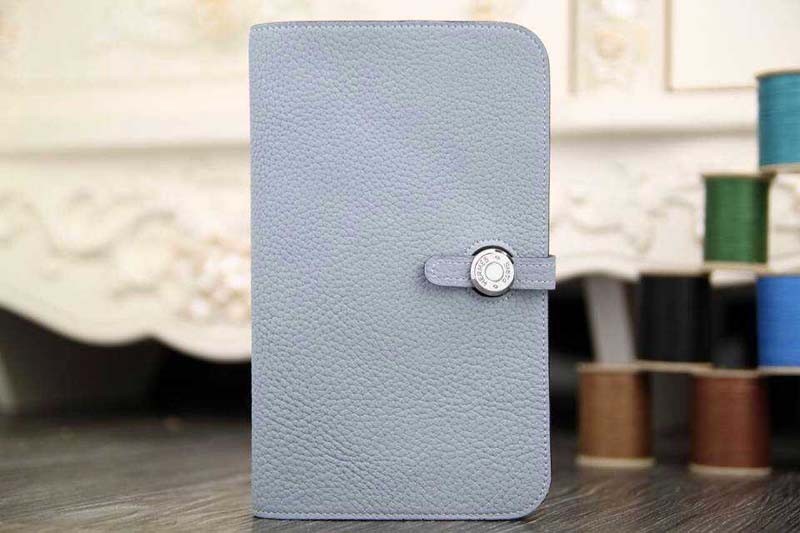 2015 Hermes new model original leather clutch 6648 gray-blue JH01804xA12