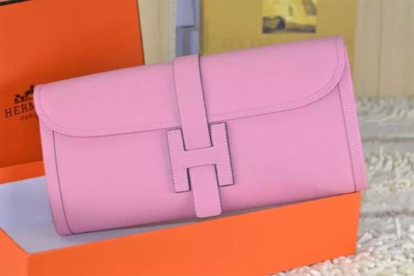 AAA 1:1 2015 hermes epsom leather jige elan long clutch bag pink 509058 JH01890Pp71