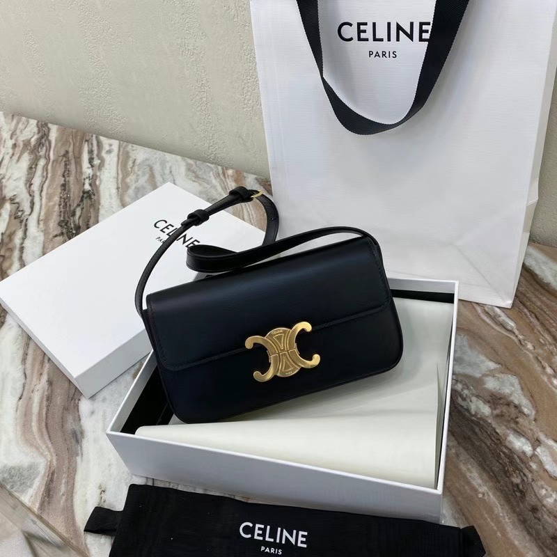 AAA 1:1 Celine TRIOMPHE SHOULDER BAG IN NATURAL CALFSKIN 194143 black JH05790Pp71