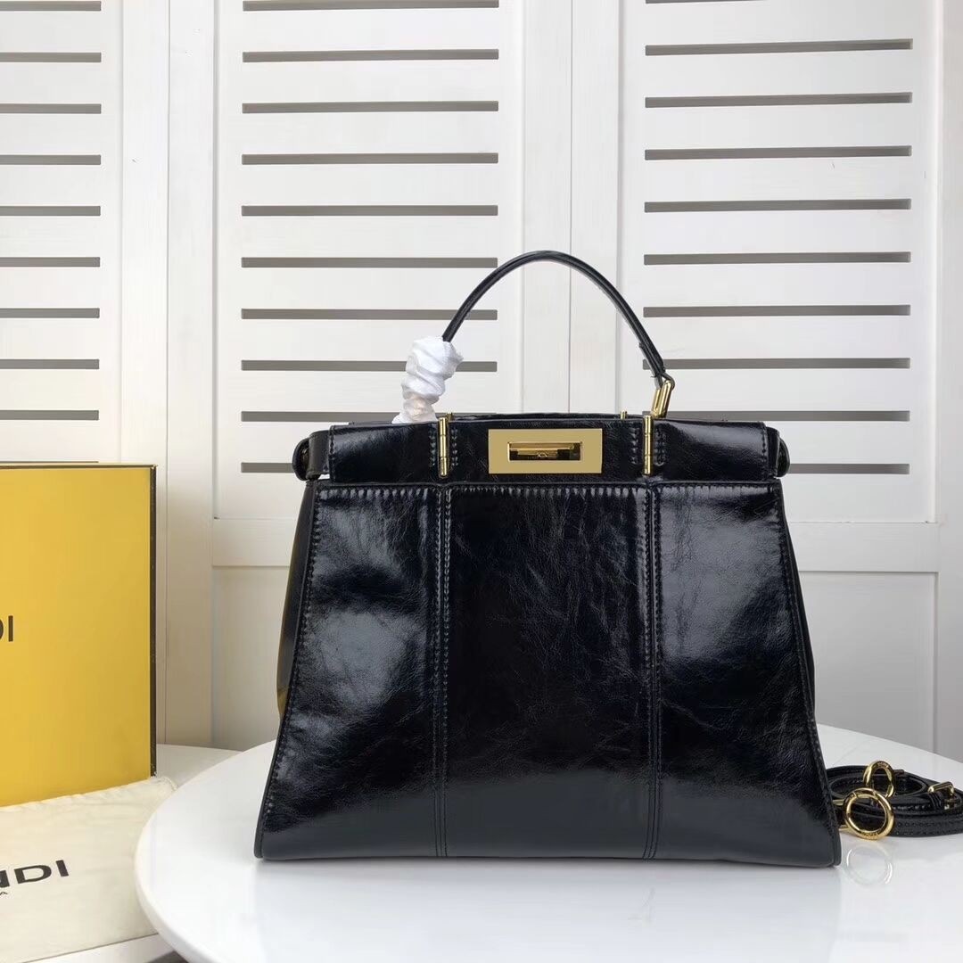 AAA 1:1 FENDI PEEKABOO ICONIC Black leather bag F0837 JH08554IL96