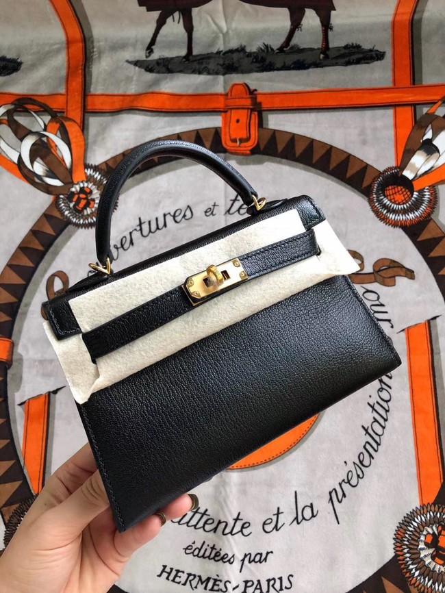 AAA 1:1 Hermes original mini Kelly chevre mysore K19CM black&Gold Metal JH01283Bu52
