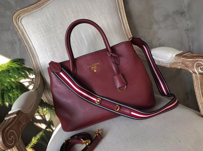 AAA 1:1 Prada Calf leather bag BN1579 Burgundy JH05364Lg12