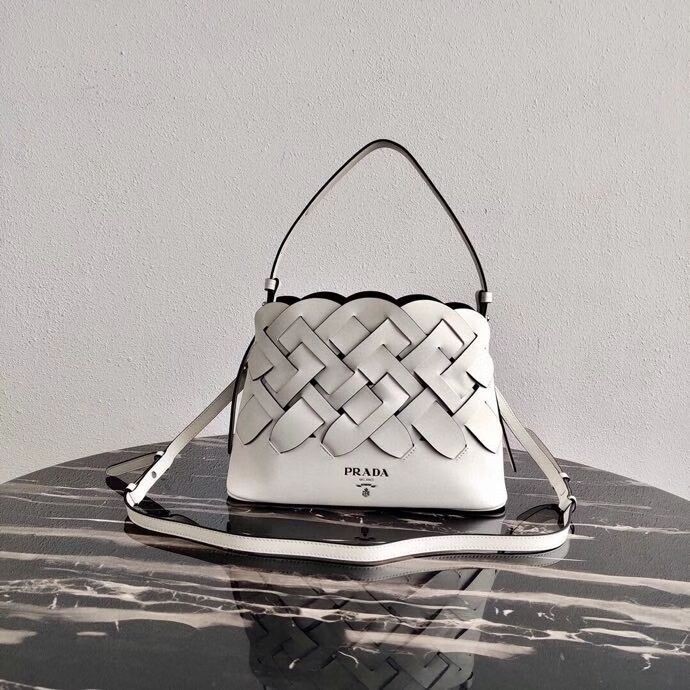 AAA 1:1 Prada Leather Prada Tress Handbag 1BA290 white JH04907WE81