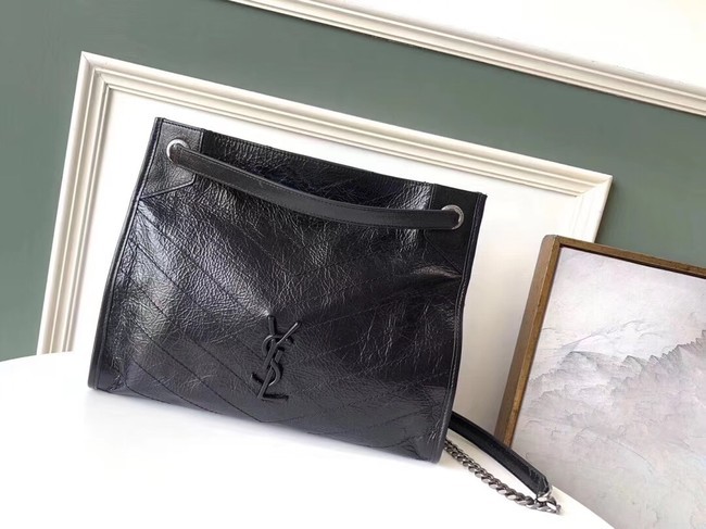 AAA 1:1 SAINT LAURENT NIKI MEDIUM SHOPPING BAG IN CRINKLED VINTAGE LEATHER 5814 black JH07857WE81