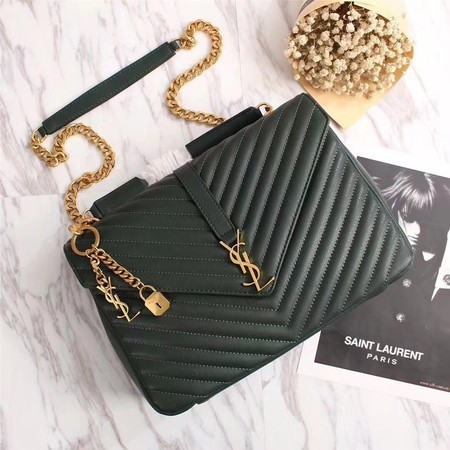 AAA 1:1 Yves Saint Laurent Monogramme Calf leather Shoulder Bag 26612 Blackish green Gold chain JH08133Bu52