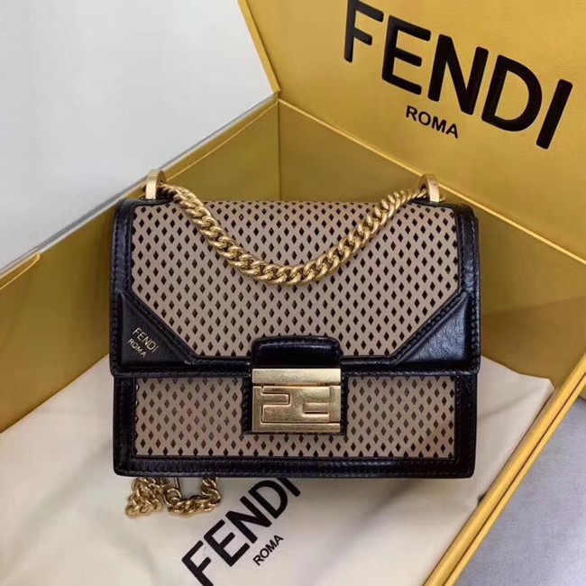 AAA Copy Fendi KAN U SMALL leather mini-bag 8BT312 black&apricot JH08565JY49