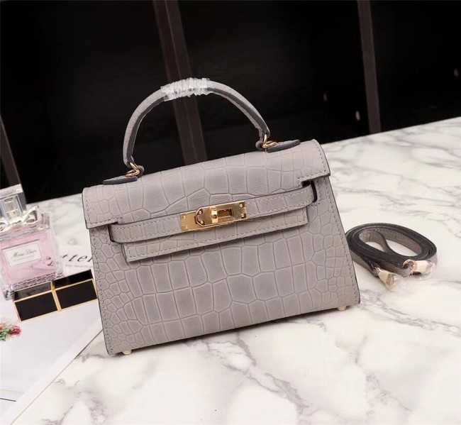 AAA Hermes Kelly 19cm Tote Bag crocodile Leather KL19 light gray JH01471CB45