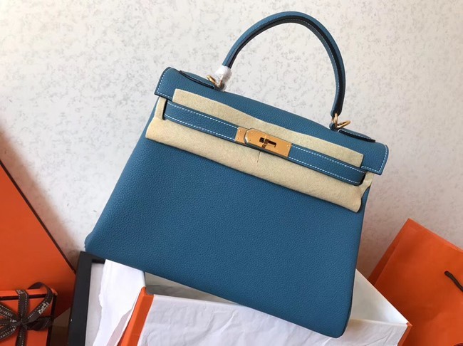 AAA Replica Hermes original Togo leather kelly bag KL320 sky blue JH01392UG71