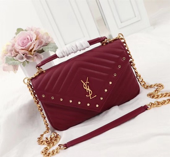 AAA SAINT LAURENT Monogram college small quilted leather satchel 26603 Burgendy JH08092im52
