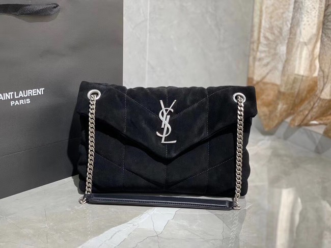 AAA Yves Saint Laurent LOULOU PUFFER SMALL BAG SATCHEL IN SUEDE 74761 Black JH07731CB45