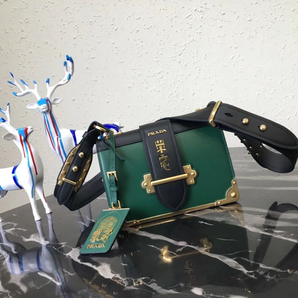 AAAAA Imitation Prada Cahier Leather Shoulder Bag 1BD045-1 green JH05687wA64