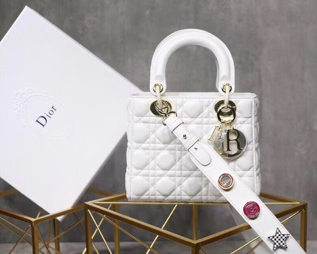 Best Dior lucky badges Original sheepskin Tote Bag A88035 white JH07306hW68