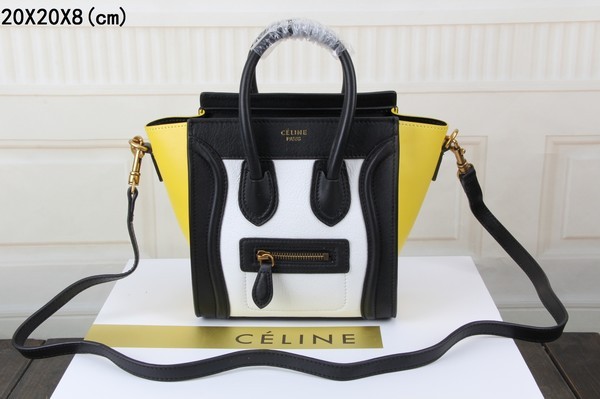 Celine luggage nano bag original leather 3308 white&black&yellow JH06343bM53