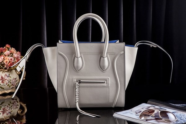 Celine Luggage Phantom Tote Bag Original Leather 3341 OffWhite&Blue JH06362RI33