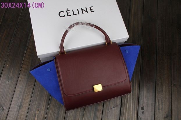 Celine Trapeze Bag Original Leather 3342 burgundy&royal blue JH06445Jy64