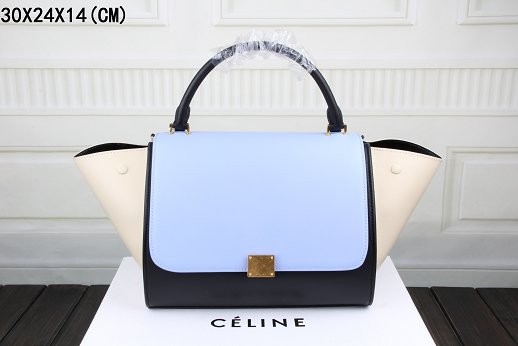Celine Trapeze Bag Original Leather 3342 sky blue&black&off white JH06516UI88