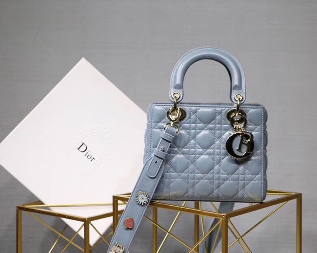 Cheap Dior lucky badges Original sheepskin Tote Bag A88035 sky blue JH07300FT69