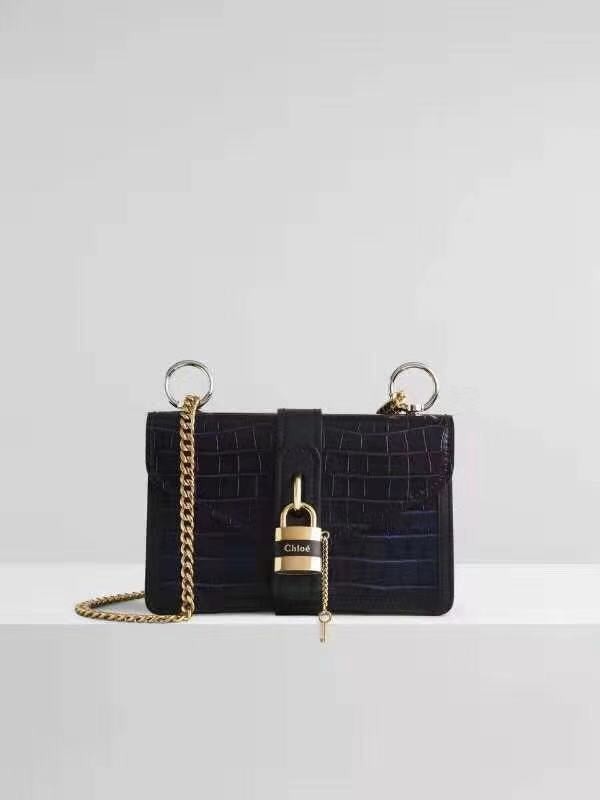 Chloe Original Crocodile skin Leather Bag 3S068 Black JH08840YR22
