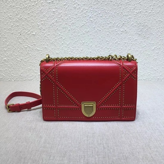 Copy 1:1 Dior Original DIORAMA BAG STUDDED LAMBSKIN M0422 red JH07601lS35
