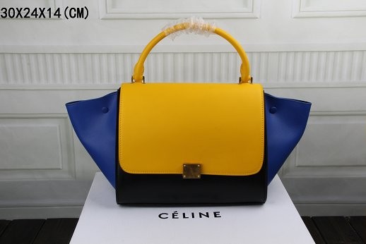 Copy AAAAA Celine Trapeze Bag Original Leather 3342 golden yellow&black&brilliant blue JH06505YD64