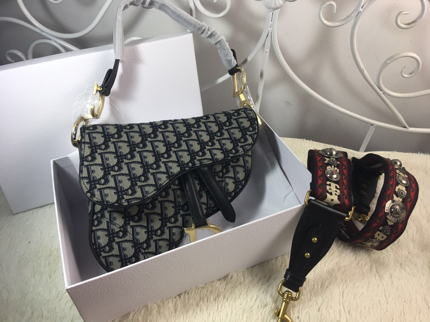 Copy Best Dior SADDLE BAG IN BLUE CANVAS M0446C black JH07525Xd42