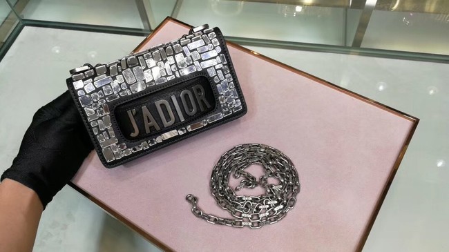 Copy DIOR WITH CHAIN SMOOTH CALFSKIN EMBROIDERED WITH A MOSAIC OF MIRRORS M900 black JH07458hz48