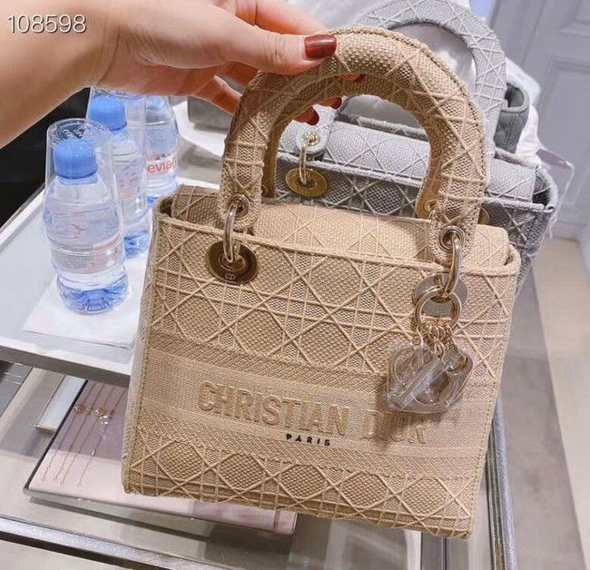 Copy High Quality MEDIUM LADY D-LITE BAG Cannage Embroidery M0565OREY Beige JH06911xG96