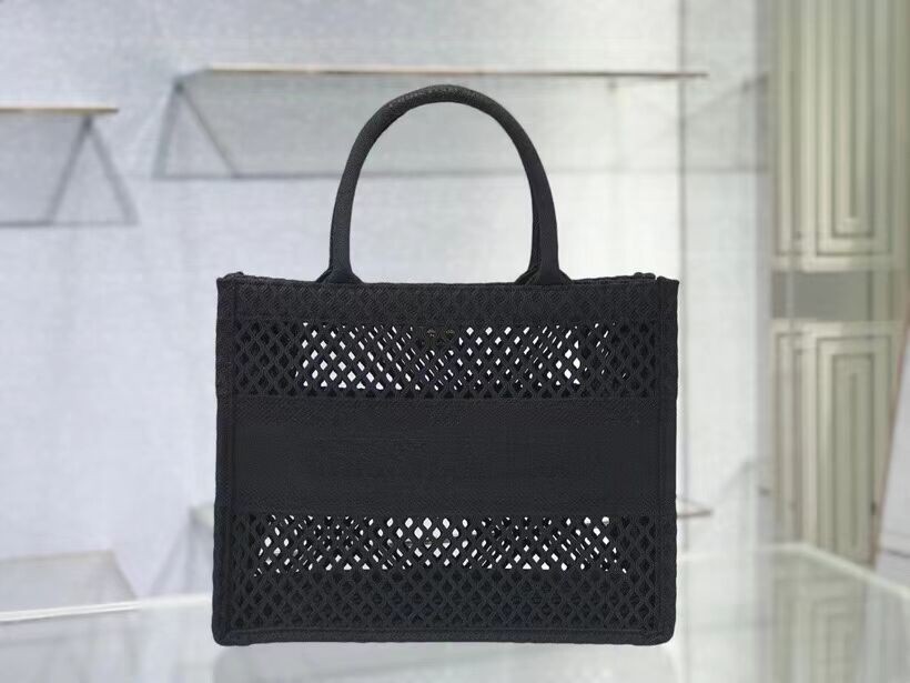 Copy SMALL DIOR BOOK TOTE Black Mesh Embroidery M1296Z JH06855RZ88