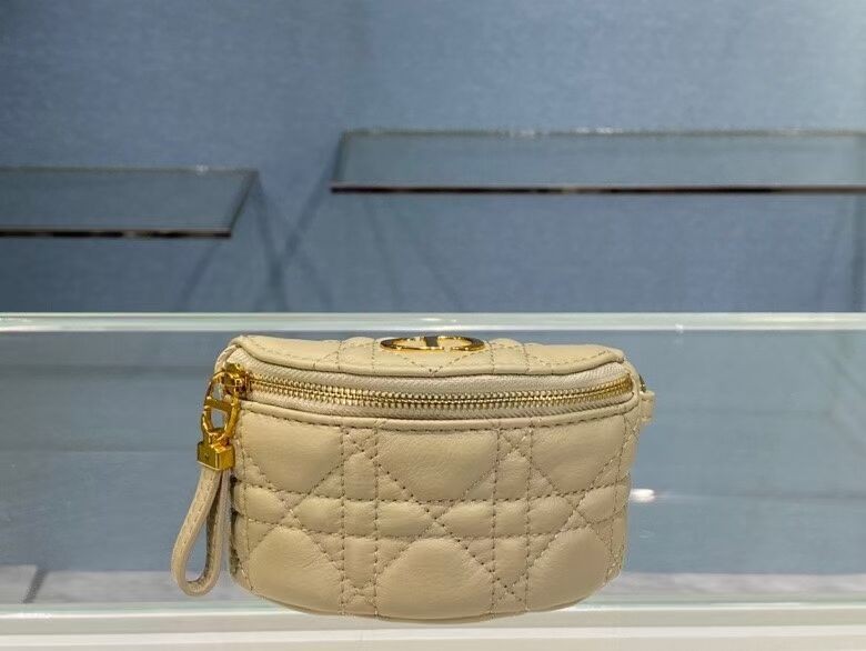 DETACHABLE DIOR CARO HALF-MOON COIN PURSE S5033U Beige JH06704aJ41