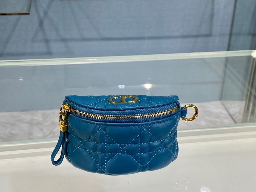 DETACHABLE DIOR CARO HALF-MOON COIN PURSE S5033U BLUE JH06705HF96