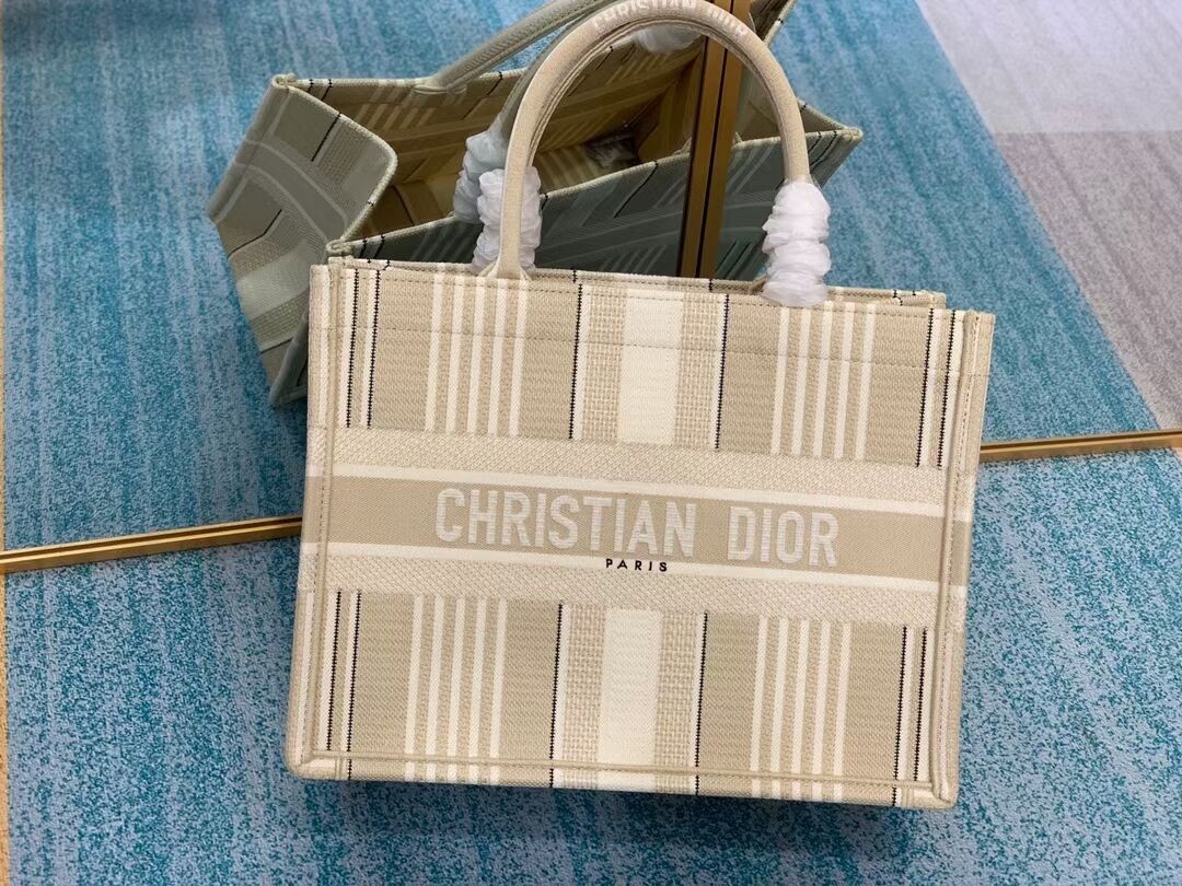 DIOR BOOK TOTE Beige Stripes Embroidery M1287Z JH06785QZ36