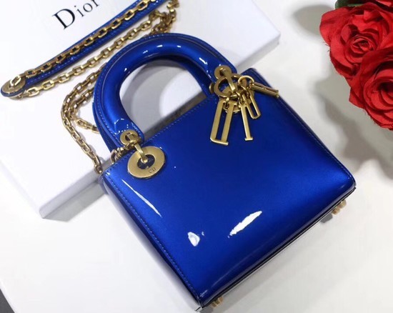 Dior calfskin Mini Lady bag M0598 blue JH07598bT70