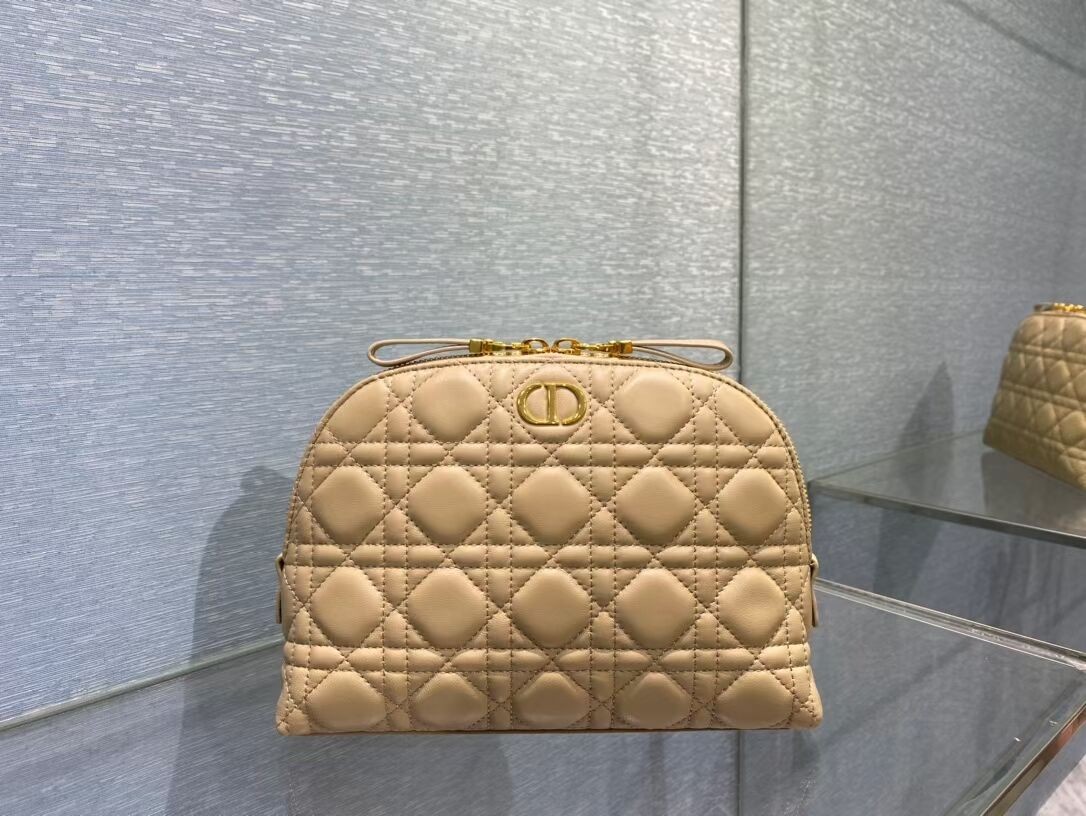 DIOR CARO BEAUTY POUCH Cannage Lambskin S5047 Beige JH06749GB12