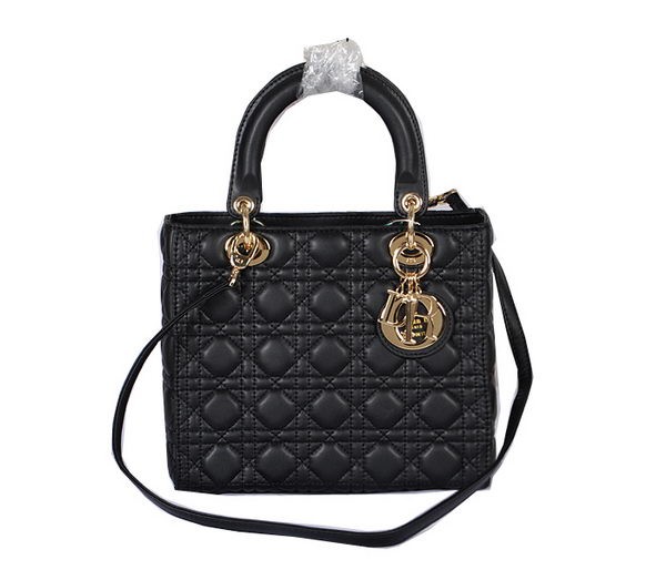 Dior Lady Dior Bag Black Sheepskin Leather D5432 Gold JH07437pb81