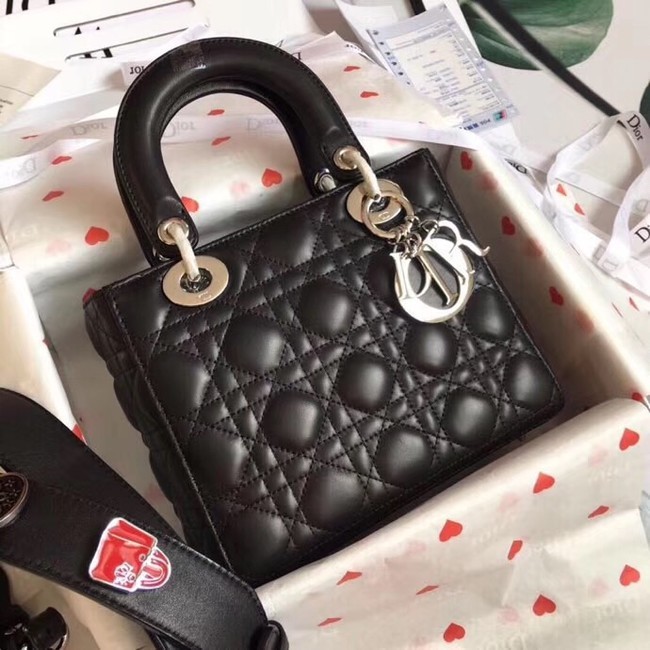 Dior lucky badges Original sheepskin Tote Bag A88035 black JH07305DO87