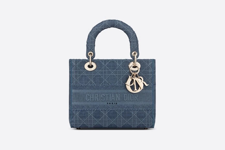 DIOR MEDIUM LADY D-LITE BAG Dark Denim Blue Cannage Embroidery M0565OREY JH06931mT16