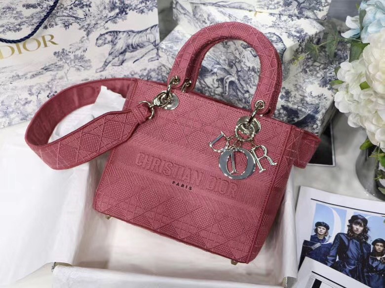 DIOR MEDIUM LADY D-LITE BAG Mallow Rose Cannage Embroidery M0565OREY JH06930MM62