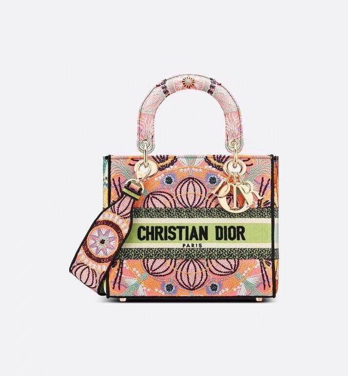 DIOR MEDIUM LADY D-LITE BAG Multicolor Tie & Dior Embroidery M0565OJb JH06840RR94