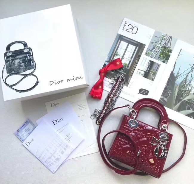 Dior MINI LADY DIOR CALFSKIN BAG M0505O burgundy JH07259xT17