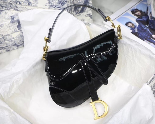 Dior MINI SADDLE BAG IN black patent calfskin M0447 JH06982ck22