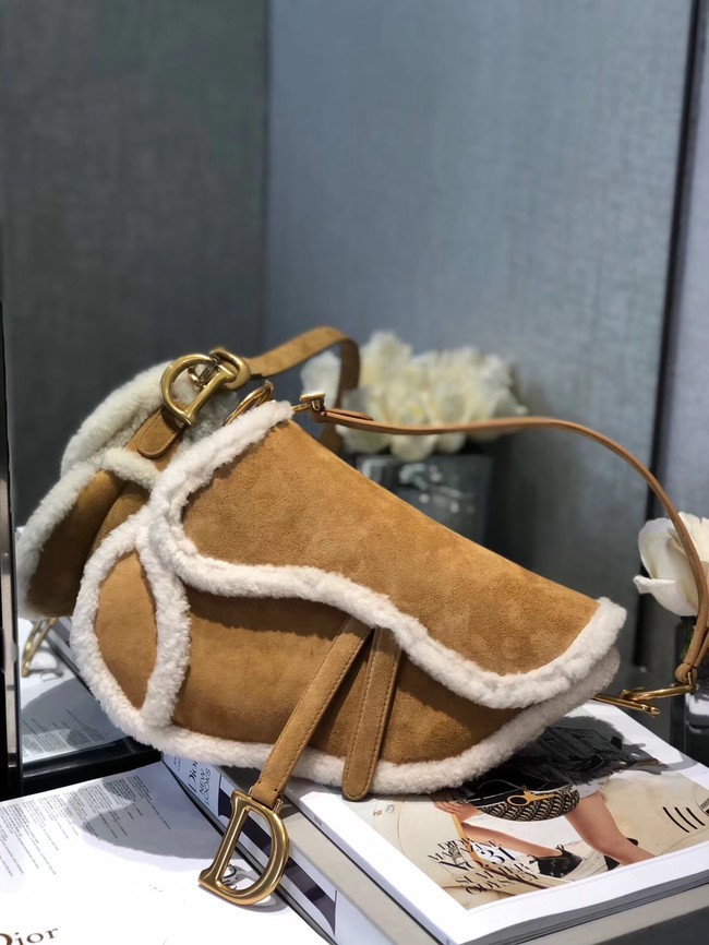 DIOR SADDLE BAG Camel-Colored Shearling M0446C JH06847pb81