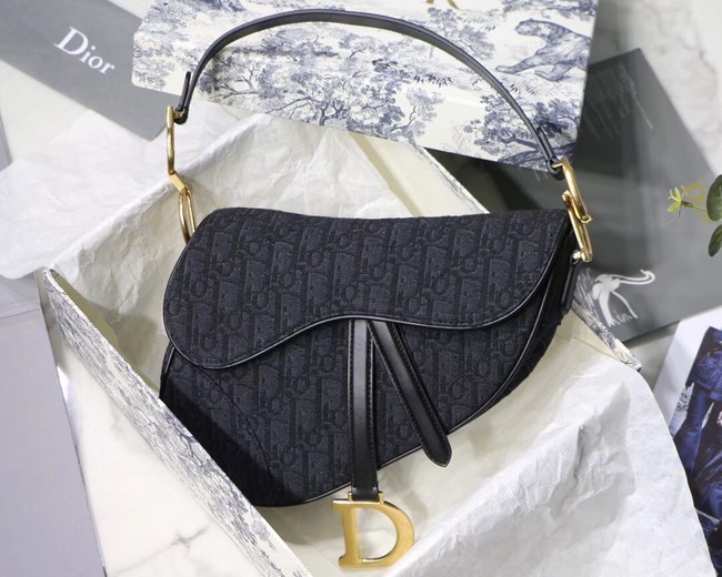 Dior SADDLE DENIM CANVAS BAG M928 denim black JH07149Qu69