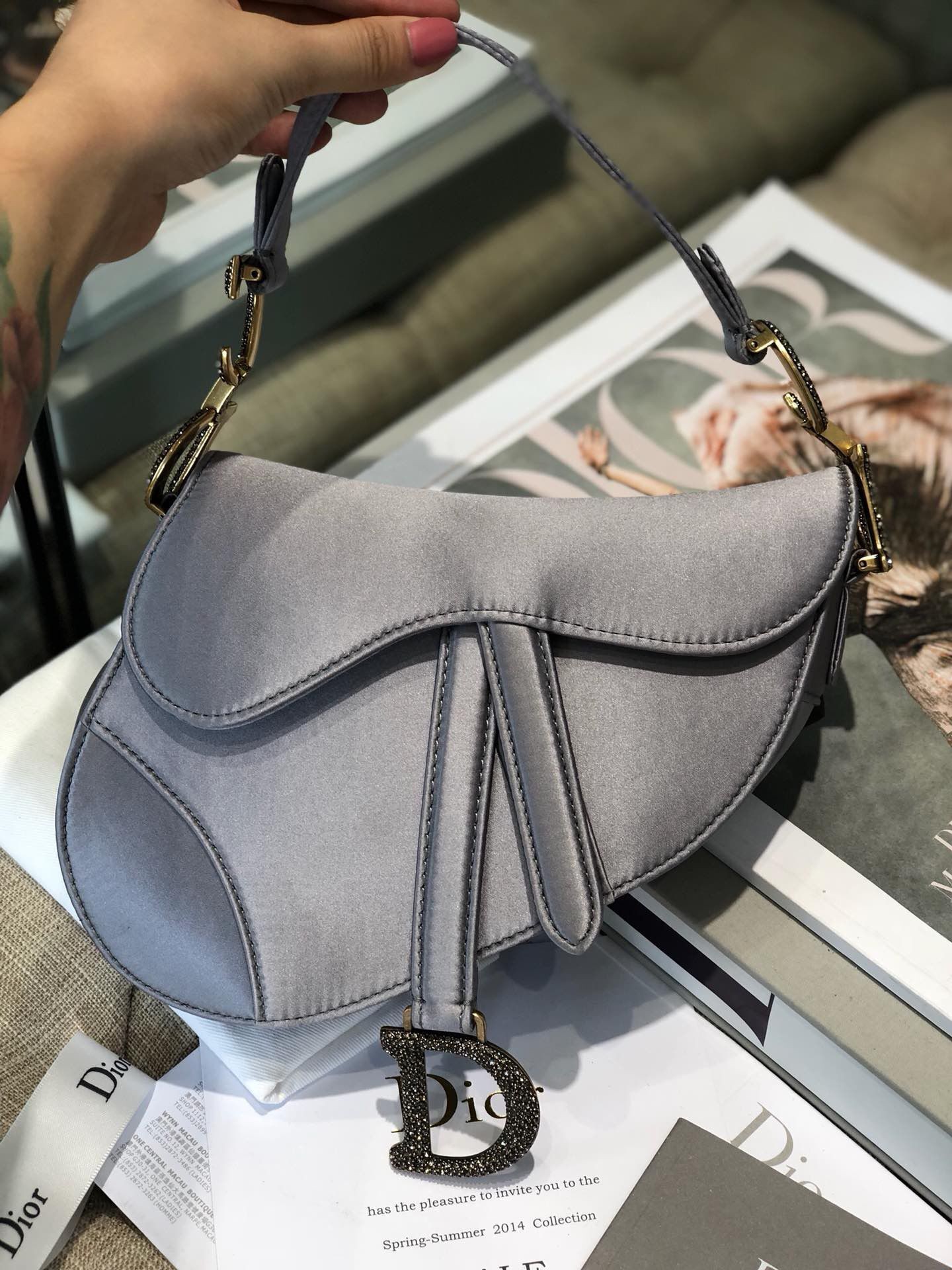 Dior SADDLE SATIN MINI BAG M447S Gray JH07240dJ42