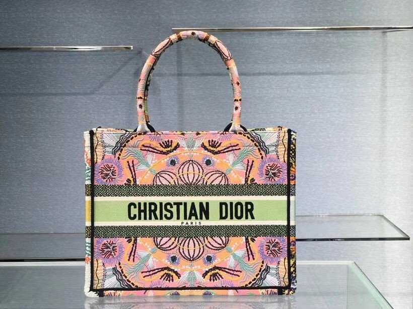 DIOR SMALL DIOR BOOK TOTE Multicolor Tie & Dior Embroidery C1296 JH06843uB47