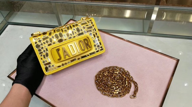 DIOR WITH CHAIN SMOOTH CALFSKIN EMBROIDERED WITH A MOSAIC OF MIRRORS M900 yellow JH07456kD96