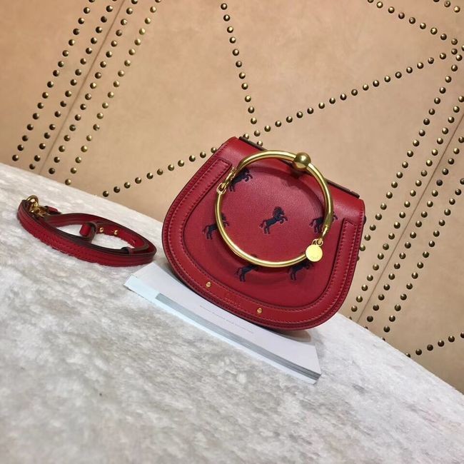 Fake AAAAA CHLOE Small Nile leather Horse bracelet bag 3E1302 red JH08875oE28
