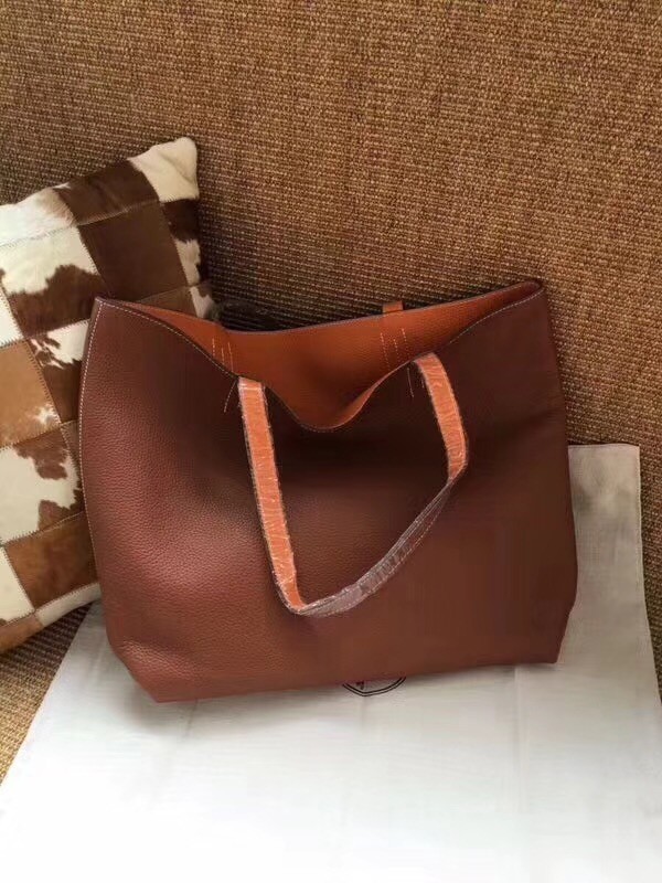 Fake AAAAA Hermes Shopping Bag Totes Clemence H036 Orange&Brown JH01435oE28