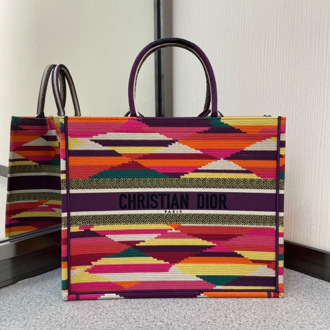 Fake Cheap DIOR BOOK TOTE Multicolor D-Stripes Embroidery M1286Z JH06790jV17