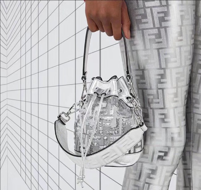 Fake Cheap Fendi MON TRESOR PU Mini Original Leather Bag 8BS010 Silver JH08560jV17