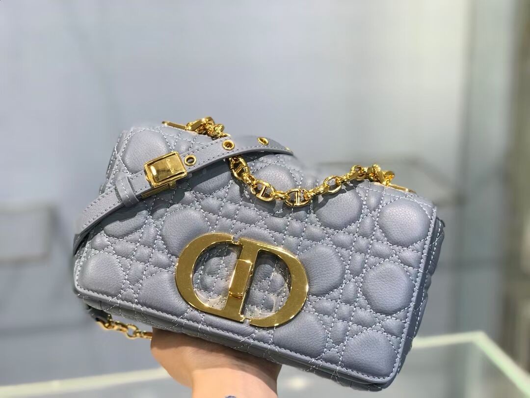 Fake Dior SMALL DIOR CARO BAG Soft Cannage Calfskin M9241 skyblue JH06801zK58